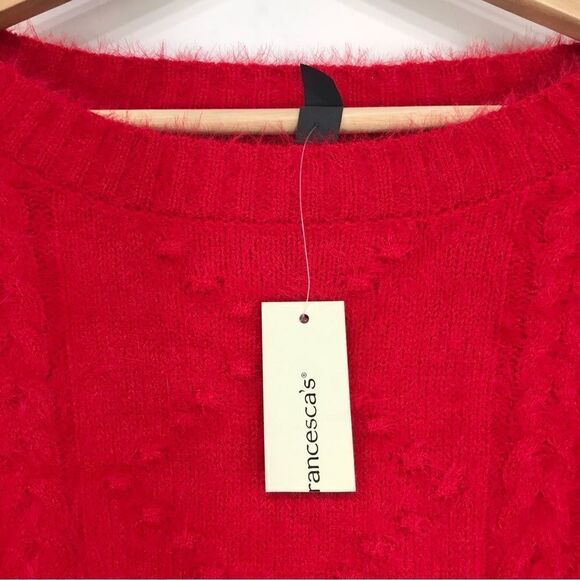 ALYA Francesca’s Red Fuzzy Diamond Pattern Knit Crewneck Sweater NEW - Picture 11 of 15